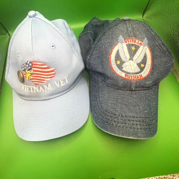 Vietnam Veteran Hat Set of 2 Embroidered Adjustable American Military Patriotic - Picture 1 of 15